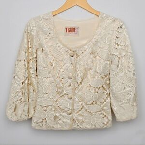 Vintage Trudy Jr. of California Ivory Crochet Top  Sz. Small  Deadstock